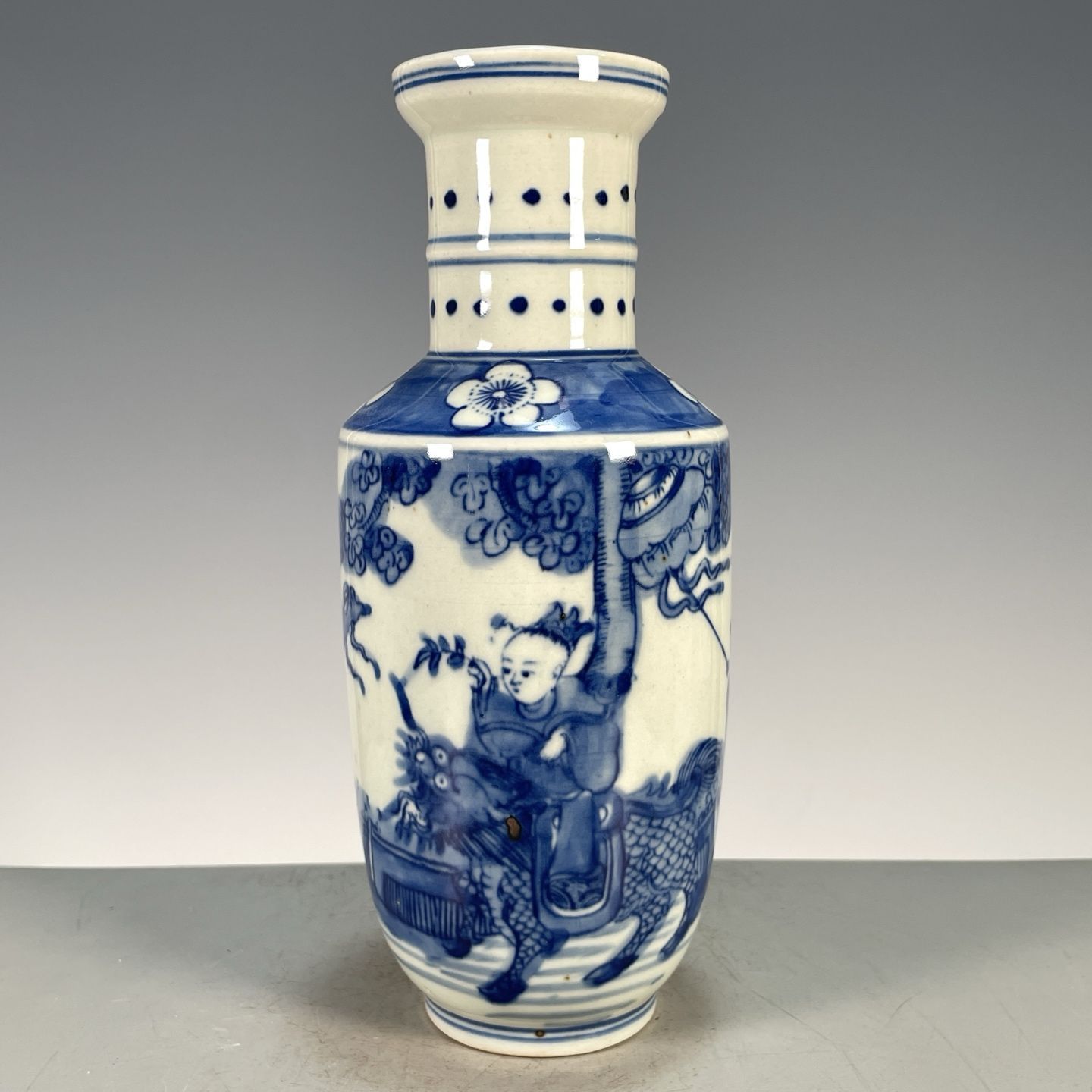 Vintage Collectible Pottery - Vaso Rouleau in Porcellana Blu e