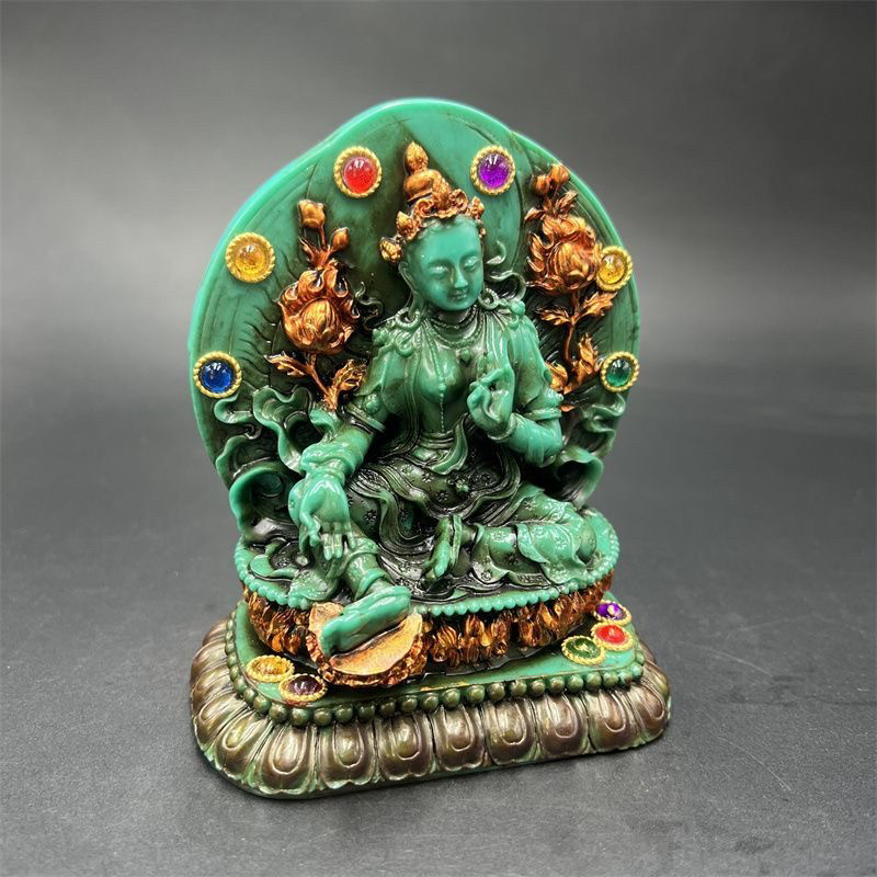 Vintage Collectible Ornaments - Statua Vintage Tibetana di Tara Verde