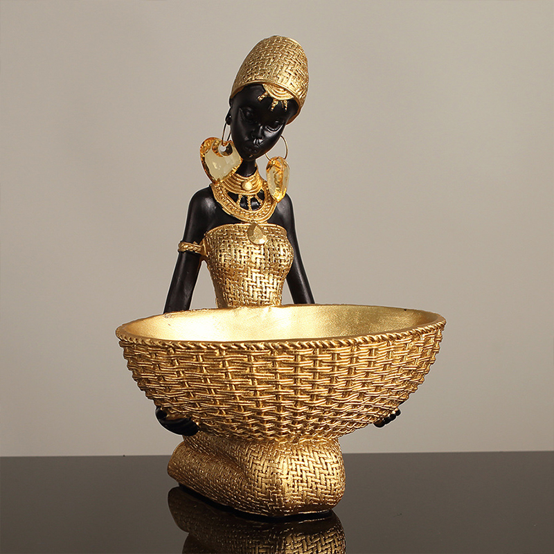 Vintage Collectible Furniture - Scultura di Ragazza Africana con Piatto,