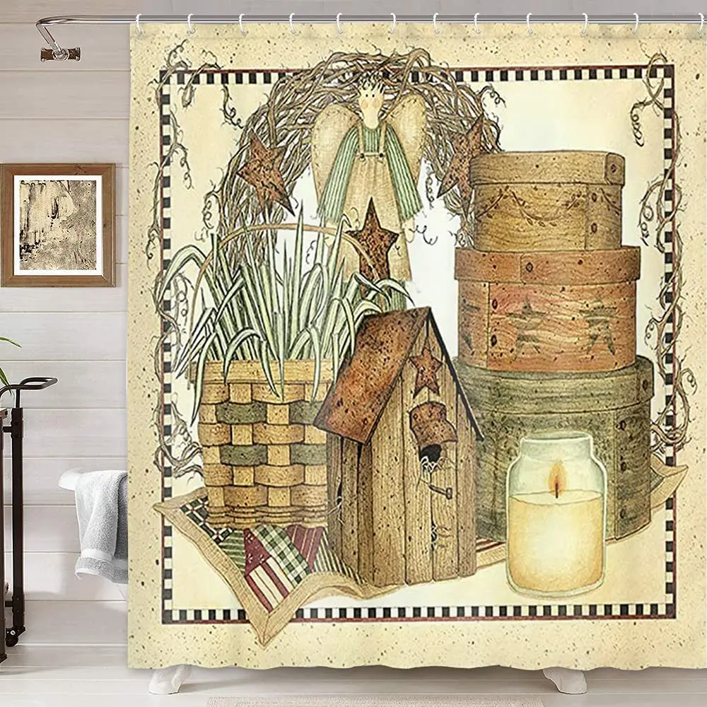 Vintage Cartoon Collectible - Tenda da doccia vintage rustica in